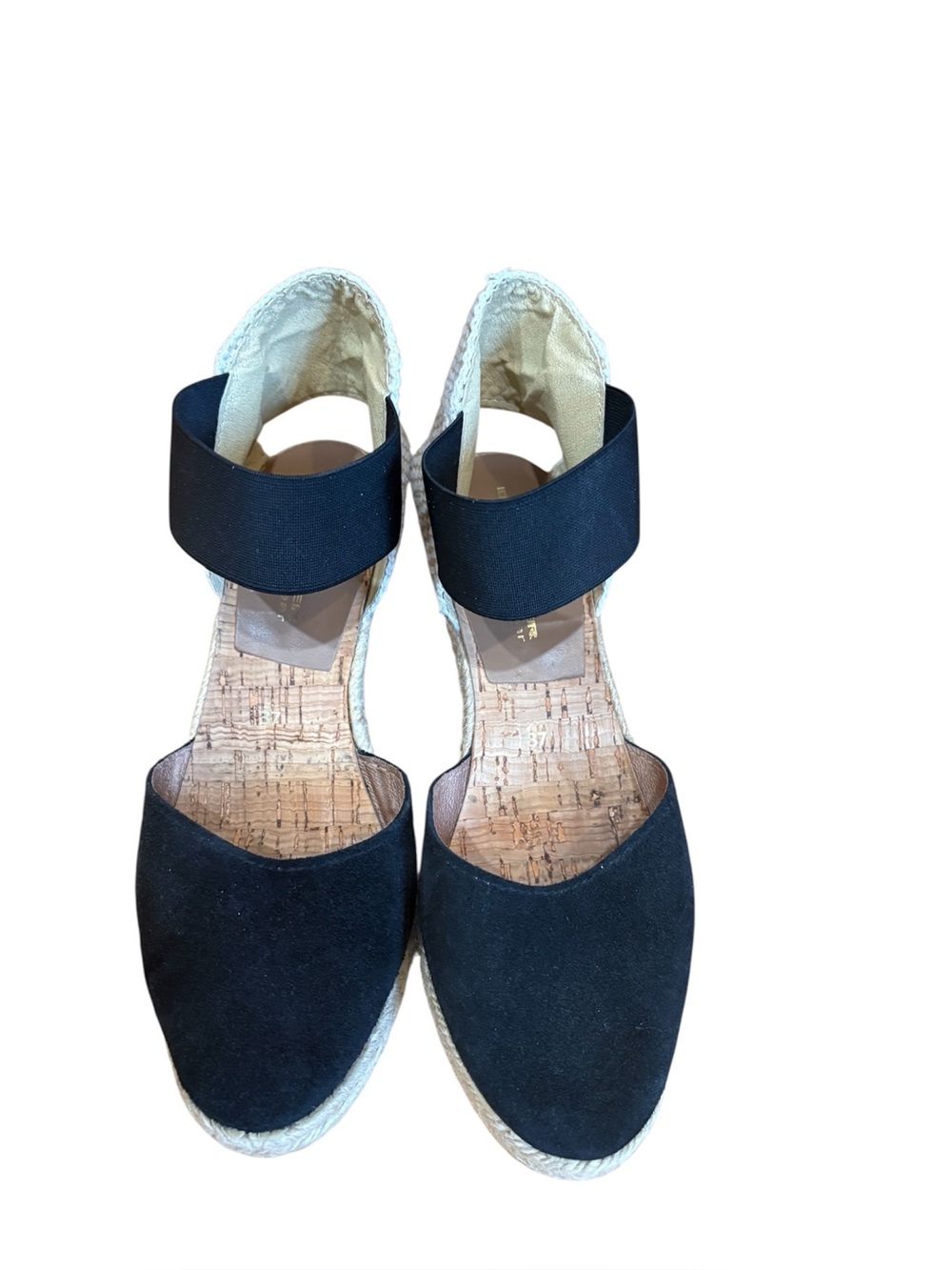 David Taylor Black Espadrille Wedge Sandals